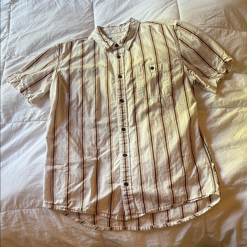 Quiksilver White and Orange Striped Shirt